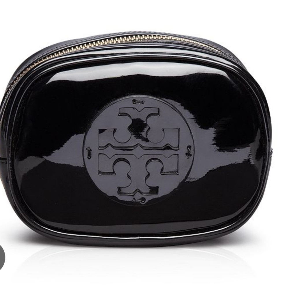 TORY Burch Black Patent Leather Cosmetic Makeup Bag